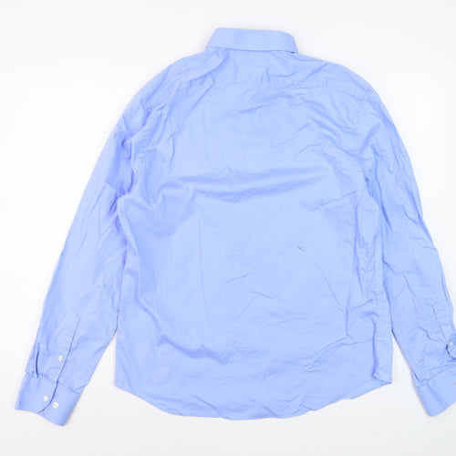 Marks and Spencer Men's Blue Cotton Long Sleeve Dress Shirt Medium
