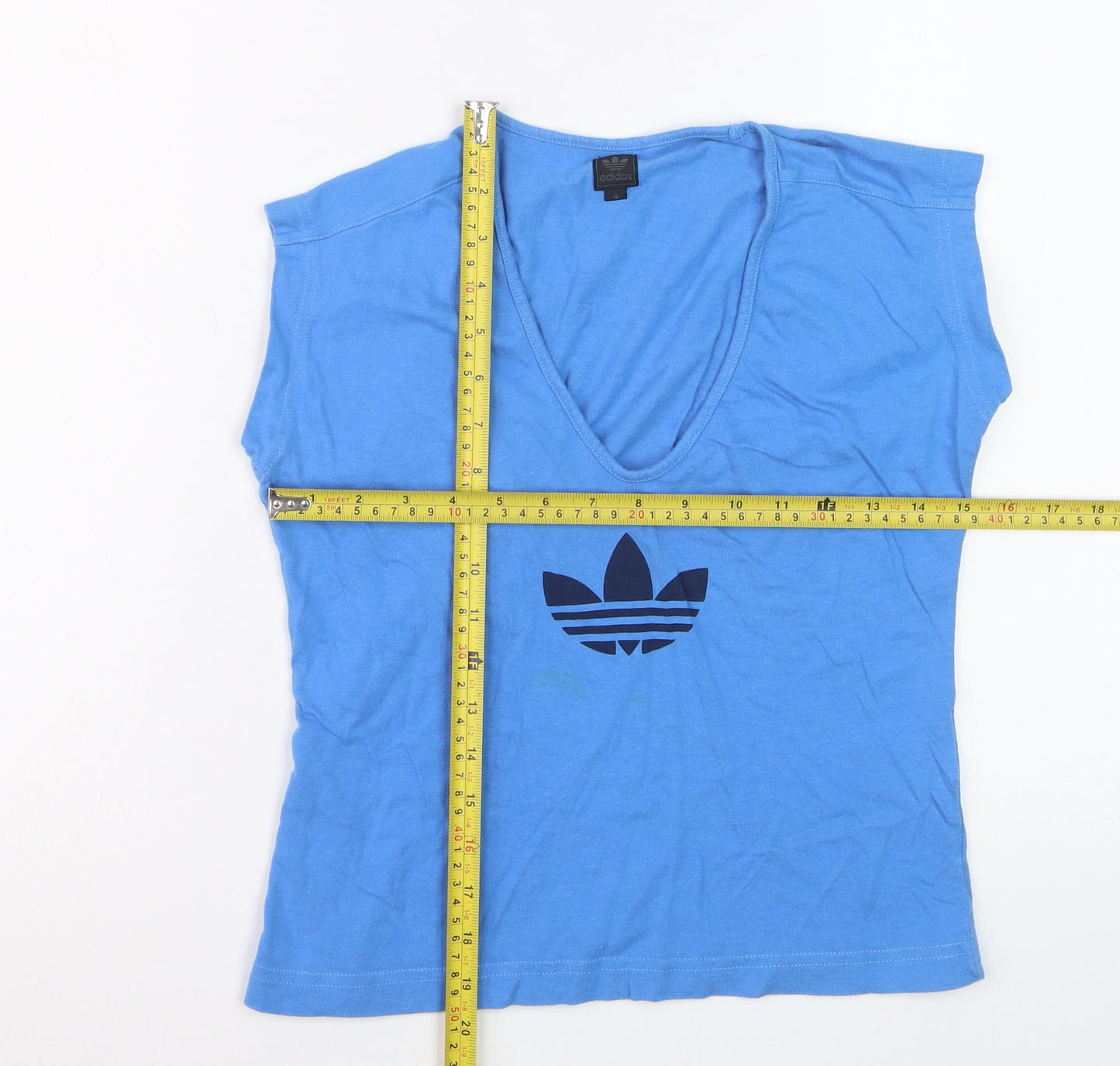 Adidas Womens Blue V-Neck Sleeveless T-Shirt Size 12