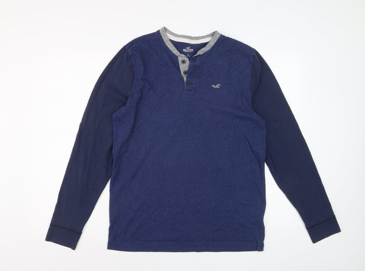 Hollister Women Blue Long Sleeve Henley T-Shirt Size M