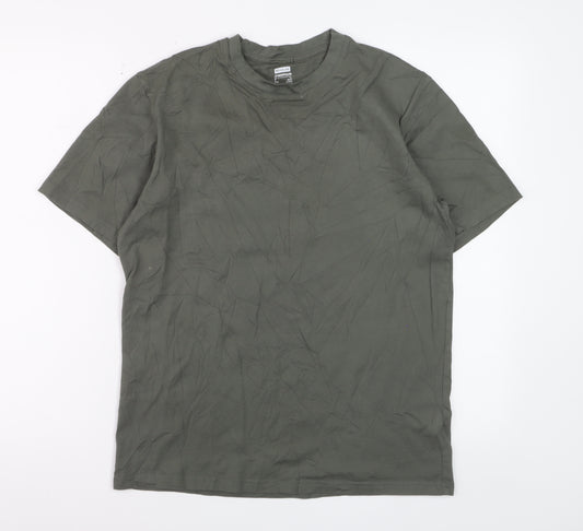 Front view of Decathlon Men's Khaki Regular Fit Cotton Short Sleeve T-Shirt, size S