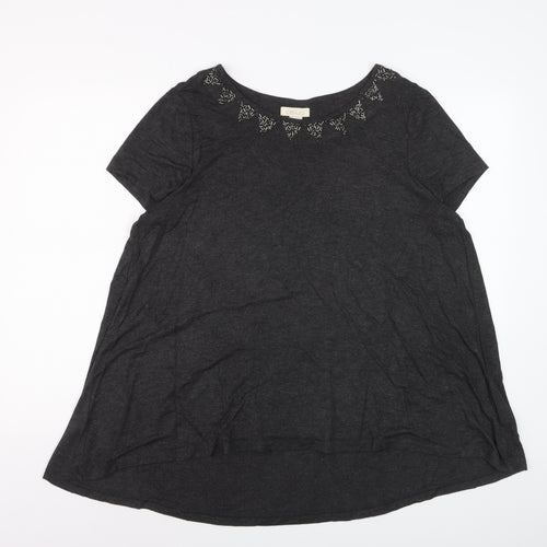Celuu Women's Black Beaded Crew Neck Short Sleeve Jersey Top Size 16