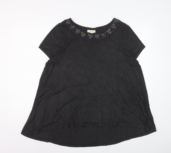 Celuu Women's Black Beaded Crew Neck Short Sleeve Jersey Top Size 16