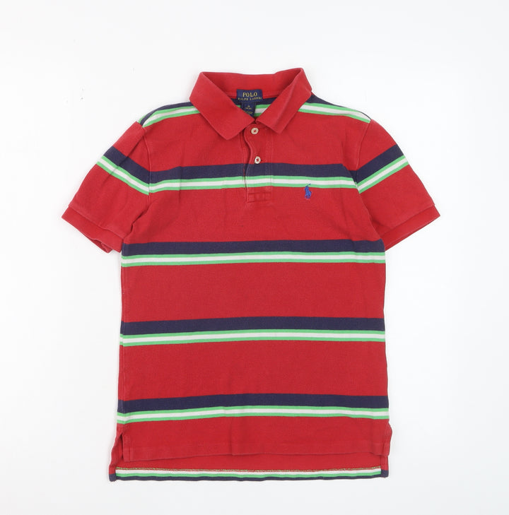 Ralph Lauren Boys Red Striped Cotton Polo Shirt Size 10-12 Years