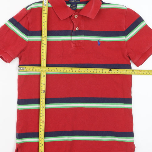 Ralph Lauren Boys Red Striped Cotton Polo Shirt Size 10-12 Years