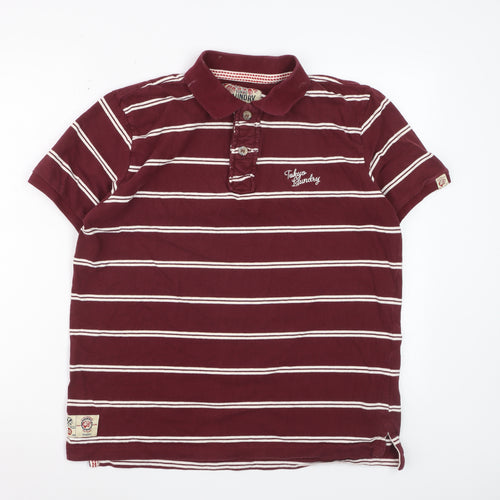 Tokyo Laundry Men's Red Striped Cotton Polo Shirt Size L