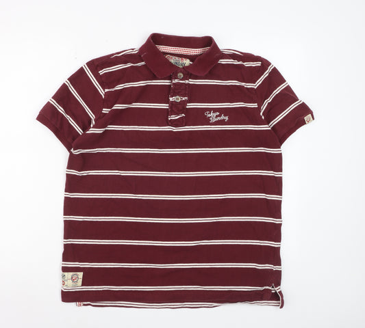 Tokyo Laundry Men's Red Striped Cotton Polo Shirt Size L