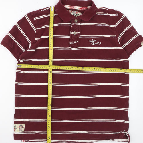 Tokyo Laundry Men's Red Striped Cotton Polo Shirt Size L
