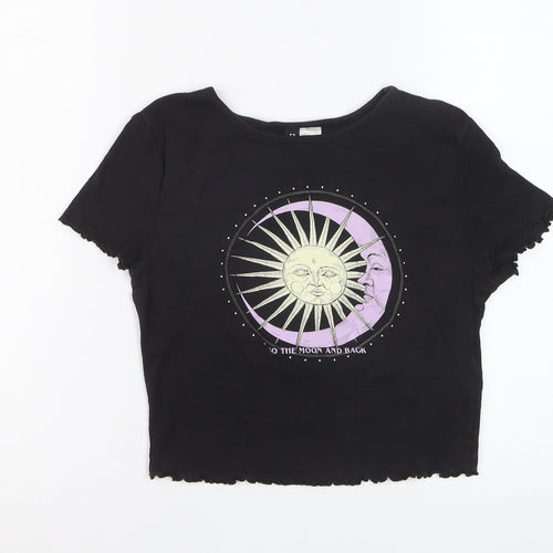 H&M Divided Womens Black Cropped Graphic T-Shirt Size S