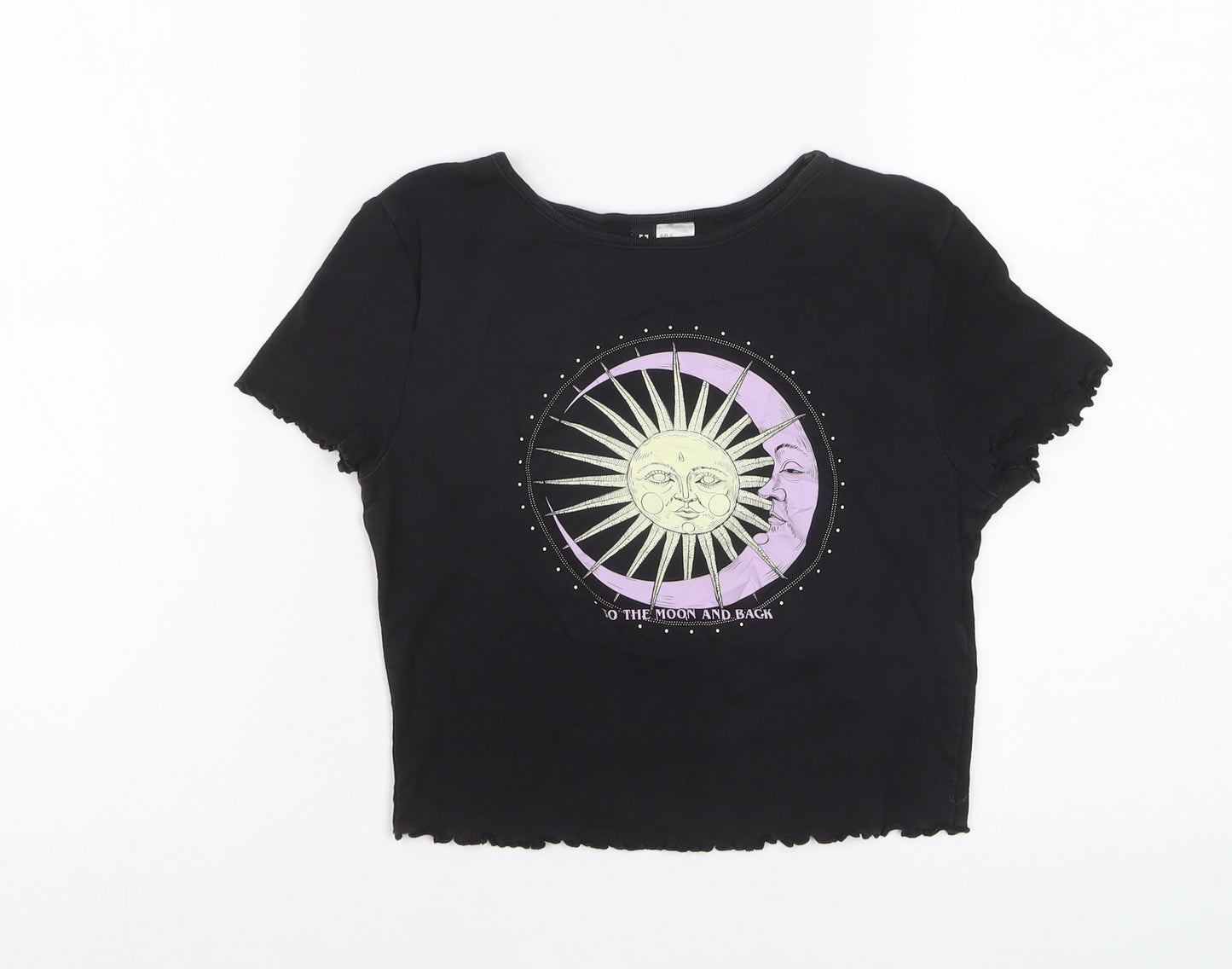 H&M Divided Womens Black Cropped Graphic T-Shirt Size S