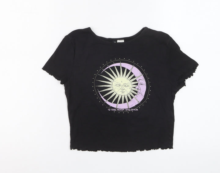 H&M Divided Womens Black Cropped Graphic T-Shirt Size S