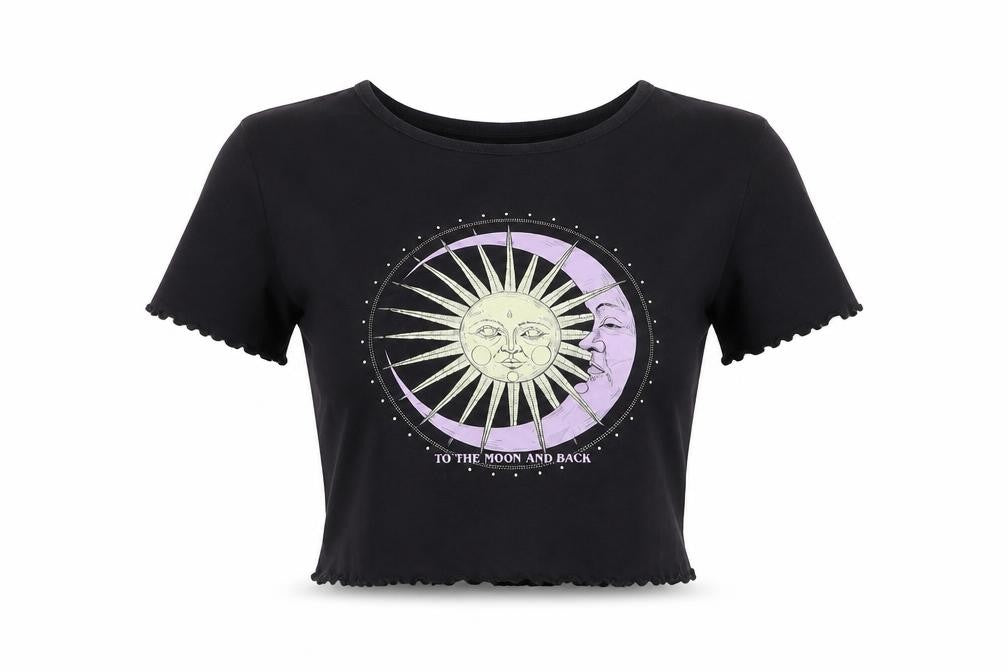 Front view of H&M Divided women’s black cropped graphic t-shirt, size S