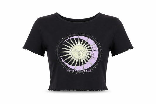 Front view of H&M Divided women’s black cropped graphic t-shirt, size S