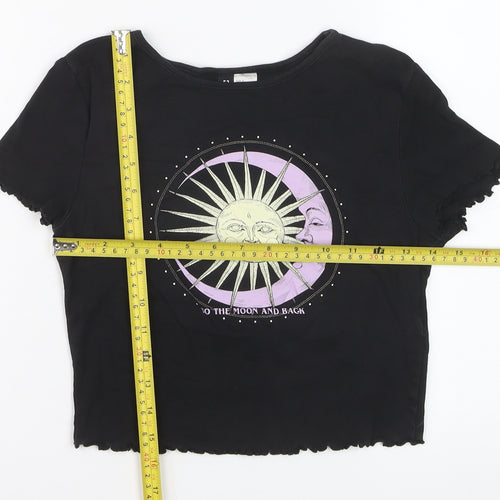 H&M Divided Womens Black Cropped Graphic T-Shirt Size S