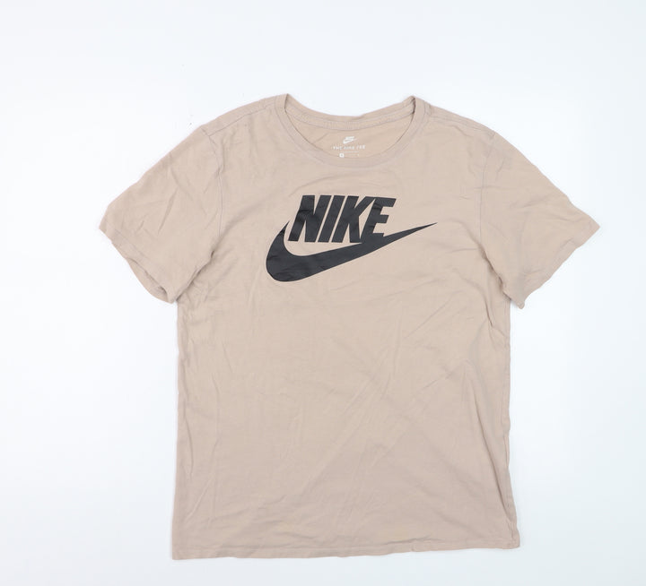 Nike Men's Beige Athletic Fit Logo T-Shirt Medium Cotton Casual