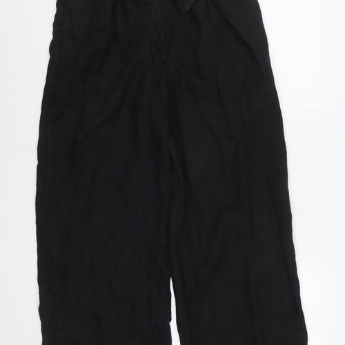 Marks and Spencer Womens Black Linen Belted Wide-Leg Trousers Size 12