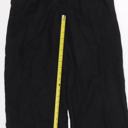 Marks and Spencer Womens Black Linen Belted Wide-Leg Trousers Size 12