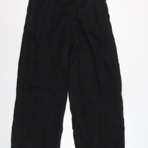 Marks and Spencer Womens Black Linen Belted Wide-Leg Trousers Size 12