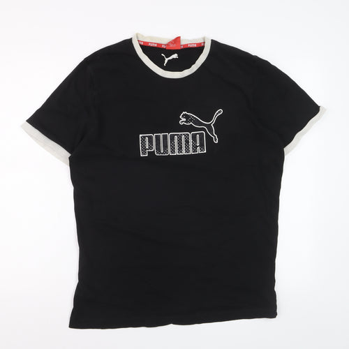Puma Womens Black L Slim Fit Embroidered Logo Cotton T-Shirt