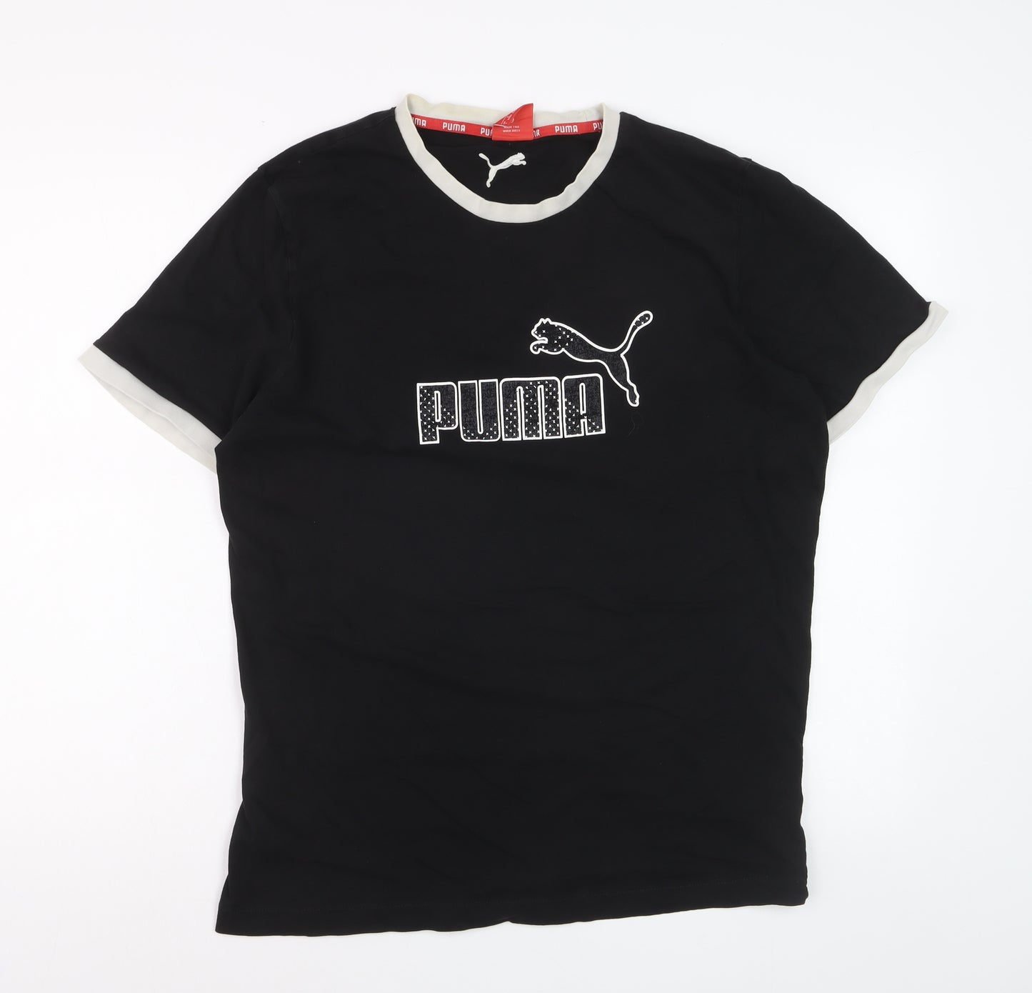 Puma Womens Black L Slim Fit Embroidered Logo Cotton T-Shirt