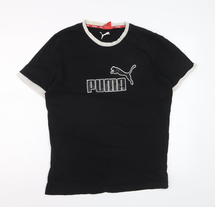 Puma Womens Black L Slim Fit Embroidered Logo Cotton T-Shirt
