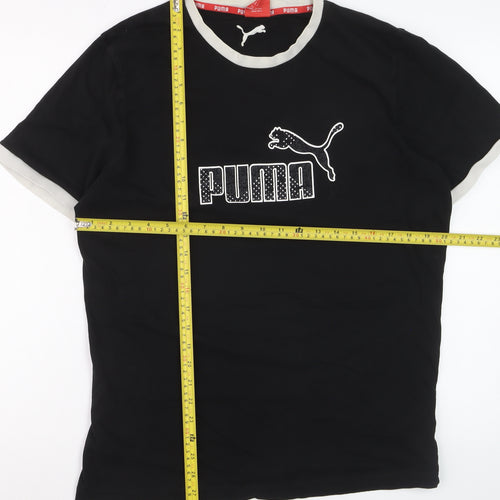 Puma Womens Black L Slim Fit Embroidered Logo Cotton T-Shirt