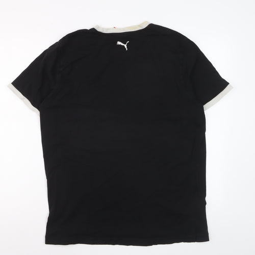 Puma Womens Black L Slim Fit Embroidered Logo Cotton T-Shirt