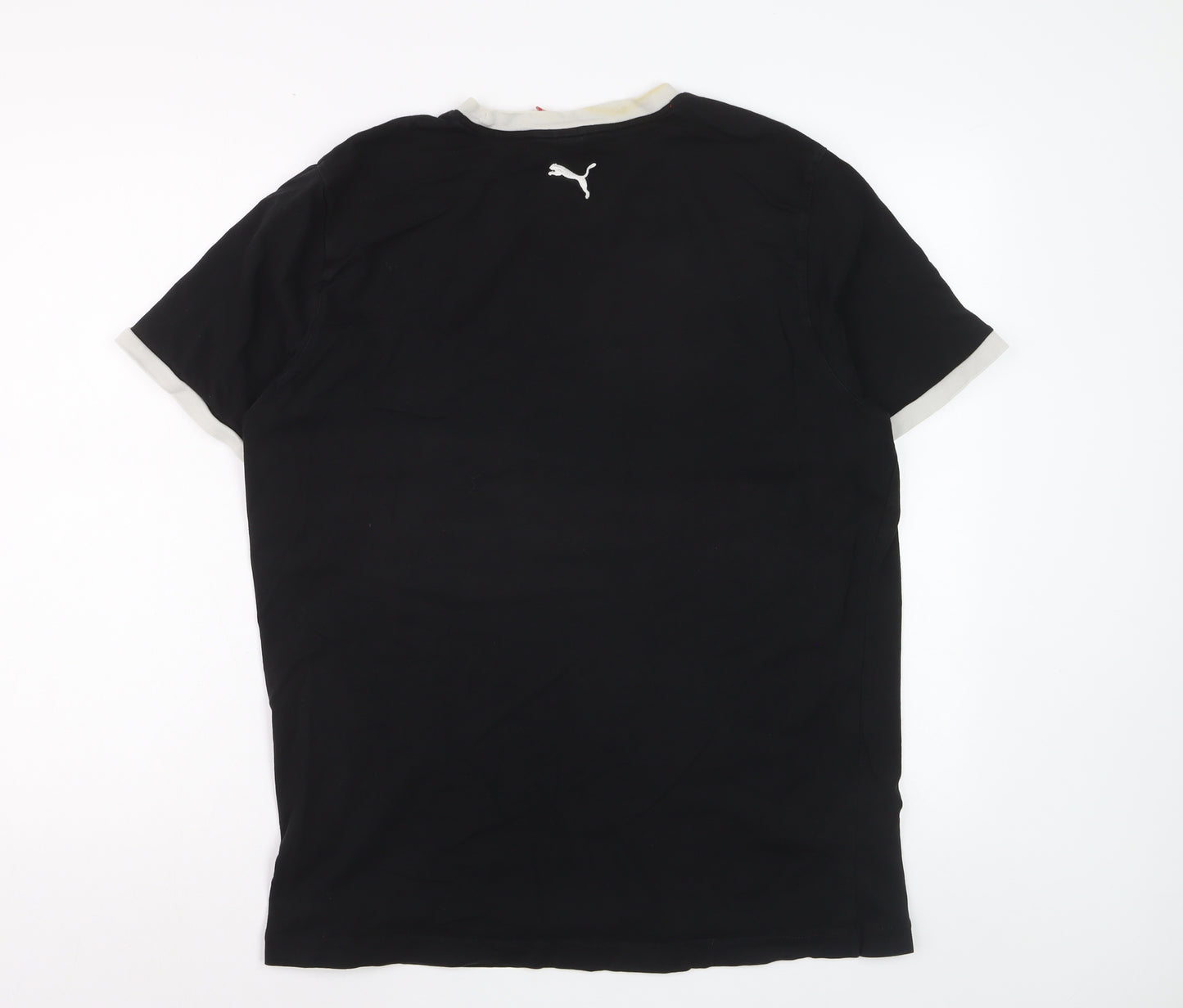 Puma Womens Black L Slim Fit Embroidered Logo Cotton T-Shirt