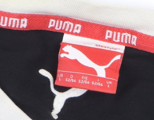 Puma Womens Black L Slim Fit Embroidered Logo Cotton T-Shirt