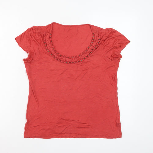 Marks and Spencer Per Una Red Beaded Scoop Neck Women's Size 14 T-Shirt