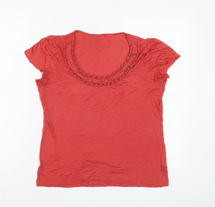 Marks and Spencer Per Una Red Beaded Scoop Neck Women's Size 14 T-Shirt