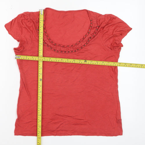 Marks and Spencer Per Una Red Beaded Scoop Neck Women's Size 14 T-Shirt