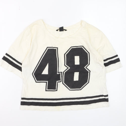H&M Women’s White Cotton Cropped T-Shirt XS Sports Style