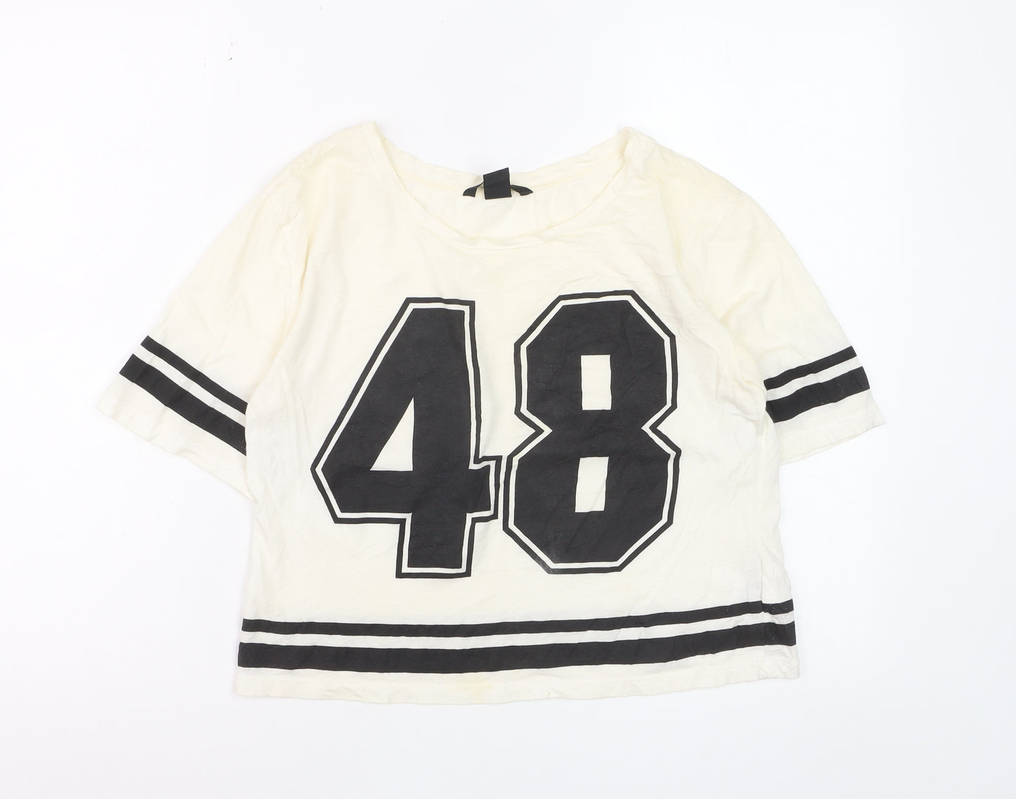 H&M Women’s White Cotton Cropped T-Shirt XS Sports Style