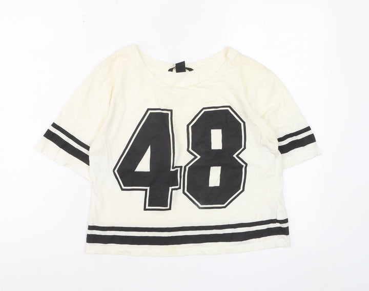 H&M Women’s White Cotton Cropped T-Shirt XS Sports Style