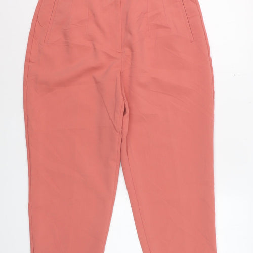 Zara Women Coral Pink High Waist Straight Trousers Size L