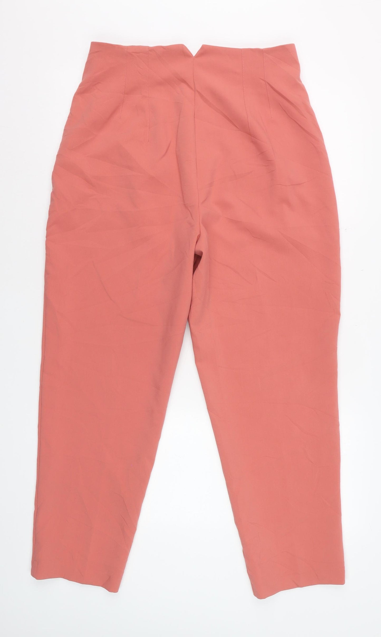 Zara Women Coral Pink High Waist Straight Trousers Size L