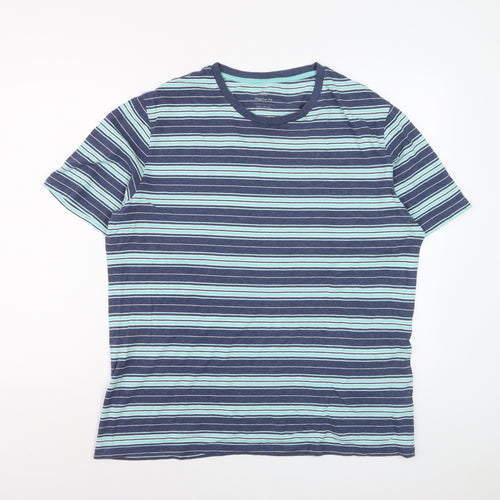 Marks and Spencer Men’s Blue Striped Regular Fit Cotton T-Shirt L