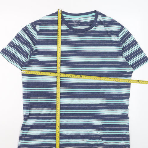 Marks and Spencer Men’s Blue Striped Regular Fit Cotton T-Shirt L
