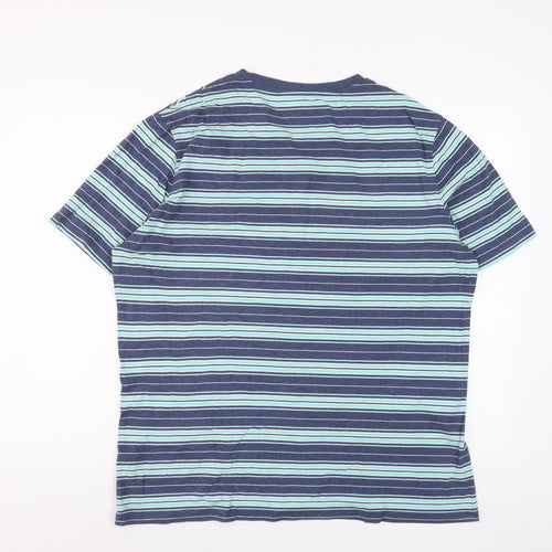 Marks and Spencer Men’s Blue Striped Regular Fit Cotton T-Shirt L