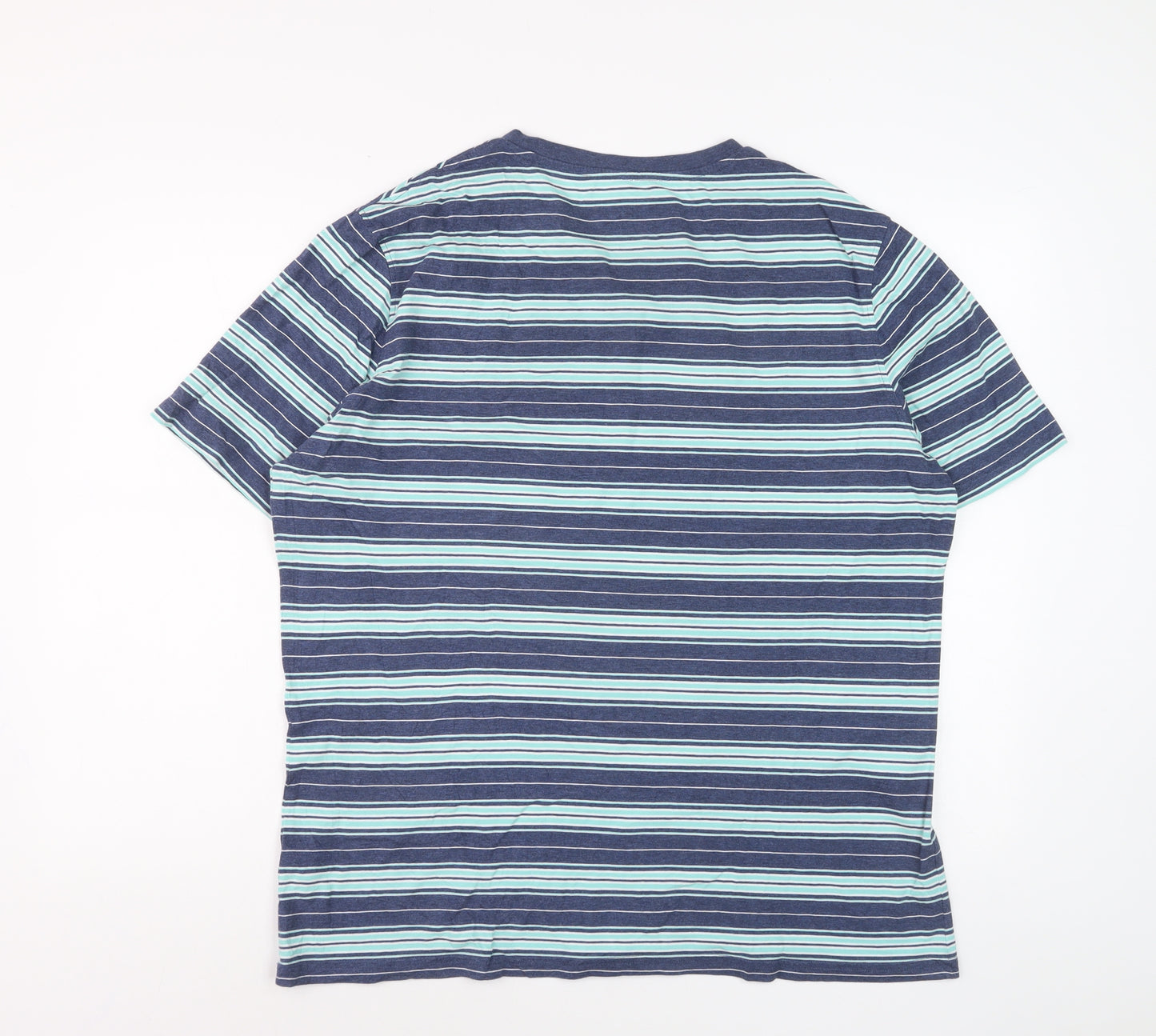 Marks and Spencer Men’s Blue Striped Regular Fit Cotton T-Shirt L