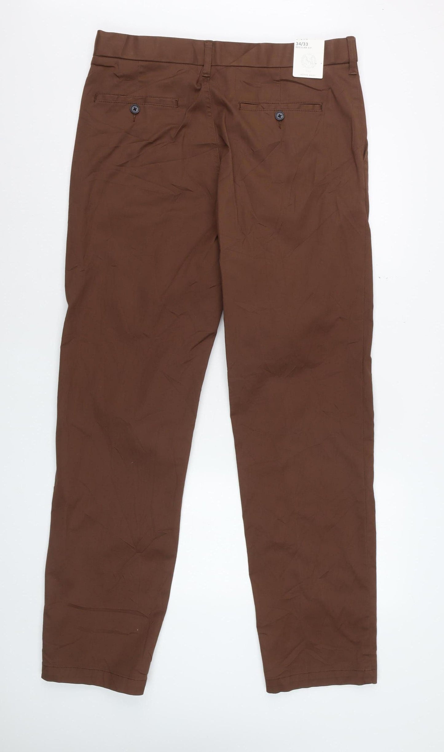 Marks and Spencer Men’s Brown Chino Trousers 34W 33L Regular Fit