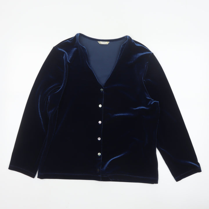 Marks and Spencer Women Blue Velvet V-Neck Long Sleeve Blouse Size 16