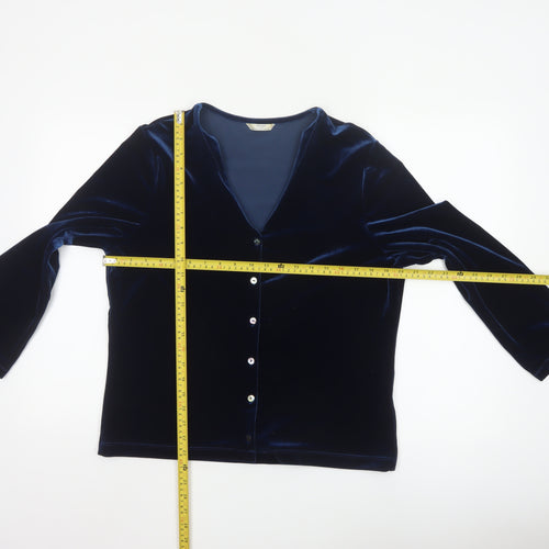 Marks and Spencer Women Blue Velvet V-Neck Long Sleeve Blouse Size 16