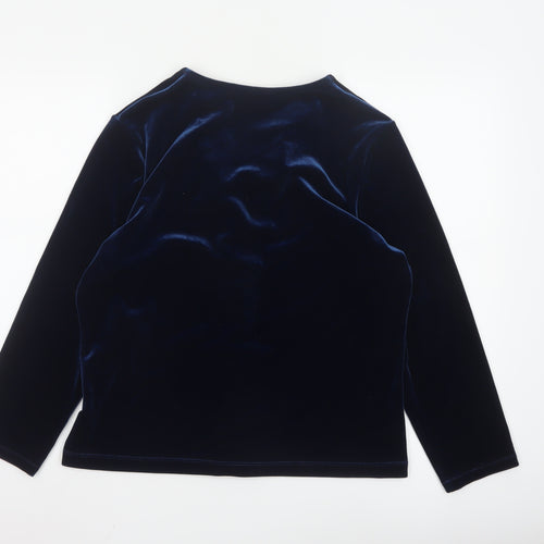 Marks and Spencer Women Blue Velvet V-Neck Long Sleeve Blouse Size 16