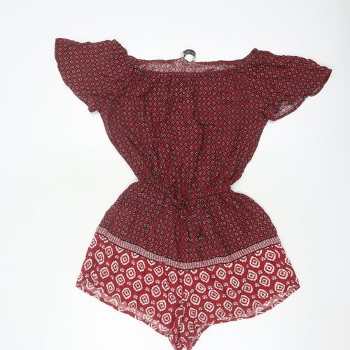 Abercrombie & Fitch Women Red Patterned Viscose Playsuit Size M