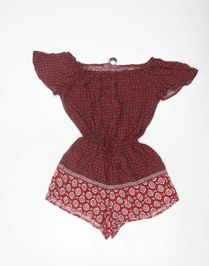 Abercrombie & Fitch Women Red Patterned Viscose Playsuit Size M