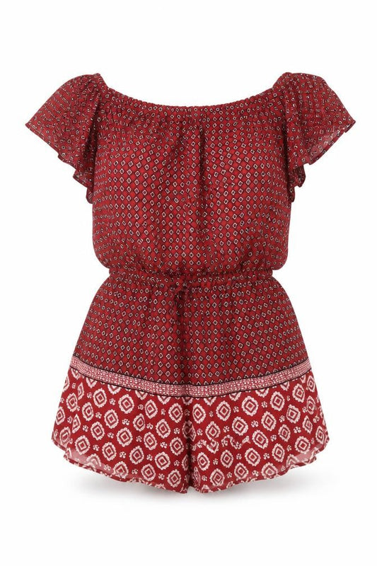 Abercrombie & Fitch Women Red Patterned Viscose Playsuit Size M