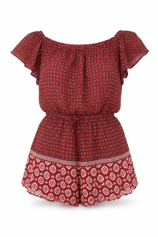 Abercrombie & Fitch Women Red Patterned Viscose Playsuit Size M