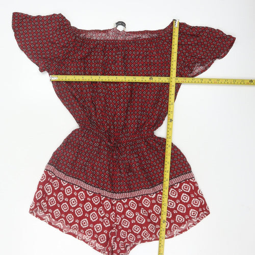 Abercrombie & Fitch Women Red Patterned Viscose Playsuit Size M