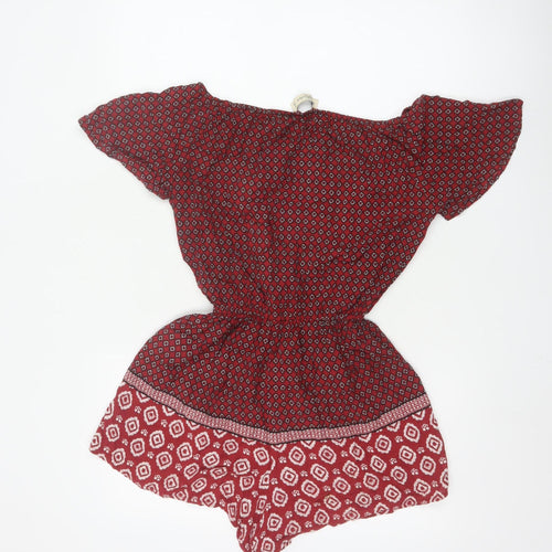 Abercrombie & Fitch Women Red Patterned Viscose Playsuit Size M